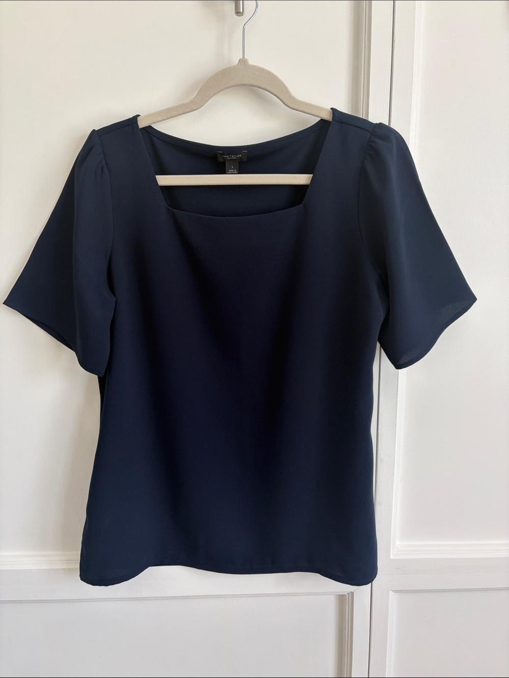 Ann Taylor Deep Navy Square Neck Short Sleeve Top